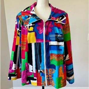 Erin London size 2X jacket abstract mixed prints colorful work career zip up